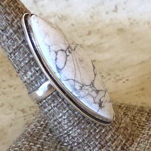 Genuine Howlite Gemstone Ring Size 8.5 Silver Plated